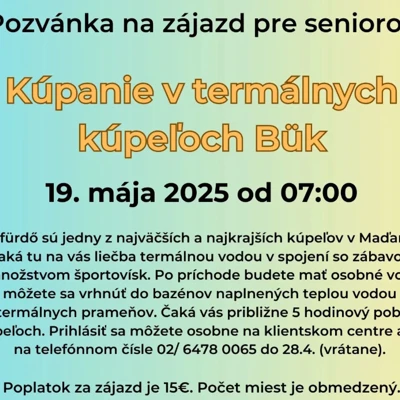 Zájazd pre seniorov: Termálne kúpele Bük